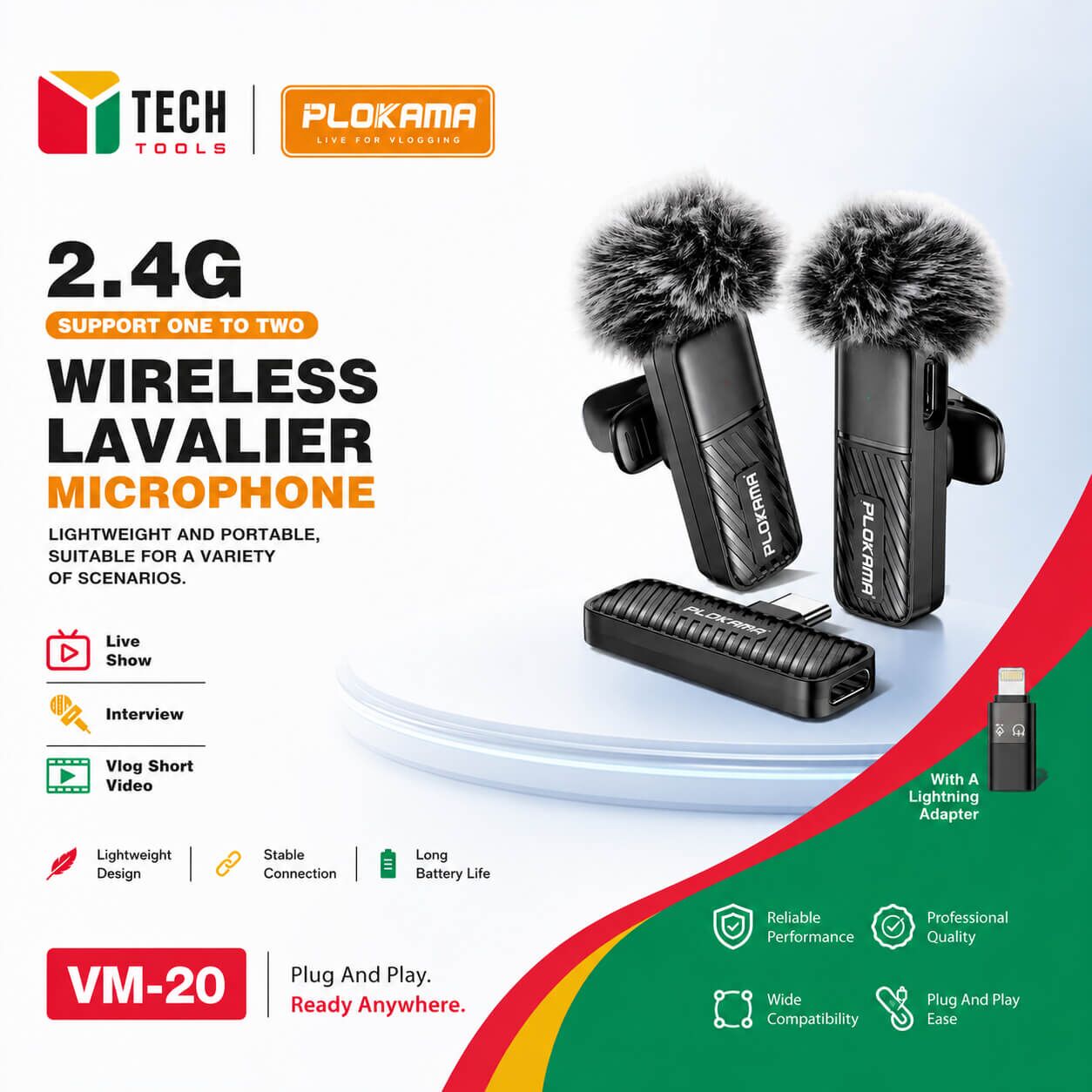 PLOKAMA VM20 Dual Wireless Lavalier Microphone